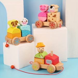 Youngsters' Wooden Animal Train Building Blocks Set - Colorful Educational Toy for Youngsters, Enhances Color Recognition & Brain Development