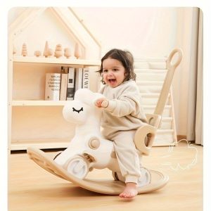 2-in-1 Baby Rocking Horse and Ride-On Scooter Toy - Child Safe Plastic Rocker with Wheels for Ages 0-6, Non-Slip Multipurpose Infant Roller - Available in White, Light Blue, Pink, Khaki, Yellow, Mixed Colors - Chinese Mainland Crafted Kids' Play Equipment