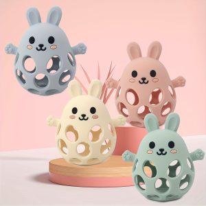 Easy-Grip Rabbit-Shaped Silicone Teething Toy for Youngsters - Soft, Durable Hand Grip & Rattle Ball