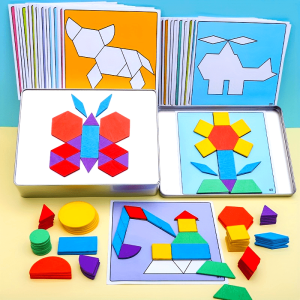 Magnetic Intelligence Tangram Puzzle Game: Wooden Early Education Magnetic Toy for English Cognitive Development