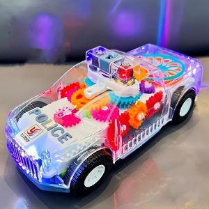 Interactive Transparent Gear Police Car Toy Educational Electric Car Toy Lights And Music, Transparent Design - Perfect Gift for Christmas, Halloween And Holidays