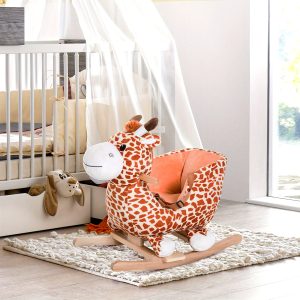 Qaba Kids Plush Rocking Horse Giraffe Style Themed Ride-On Chair Toy With Sound Brown