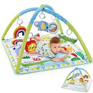 Infant Activity Center Play Gym with Multifunctional Fence, Cloth Mat with Jungle Animal Theme, Soft Hanging Toys, Educational Playmat for Newborn to 3 Years, Assembly Required - Ideal Gift for Christmas, Halloween, Birthdays