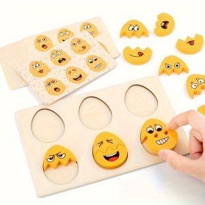 Toys Suitable For Boys And Girls, Wooden Children's Early Education Fun Expression Egg Matching Puzzle Game, Children's Focus Training, Interactive Puzzle Toys