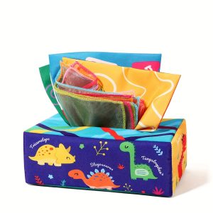 USATDD Sensory Crinkle Baby Tissue Box Toy for Babies - Montessori Toys with High Contrast Crinkle Paper and Silk Scarves for Early Learning Gifts